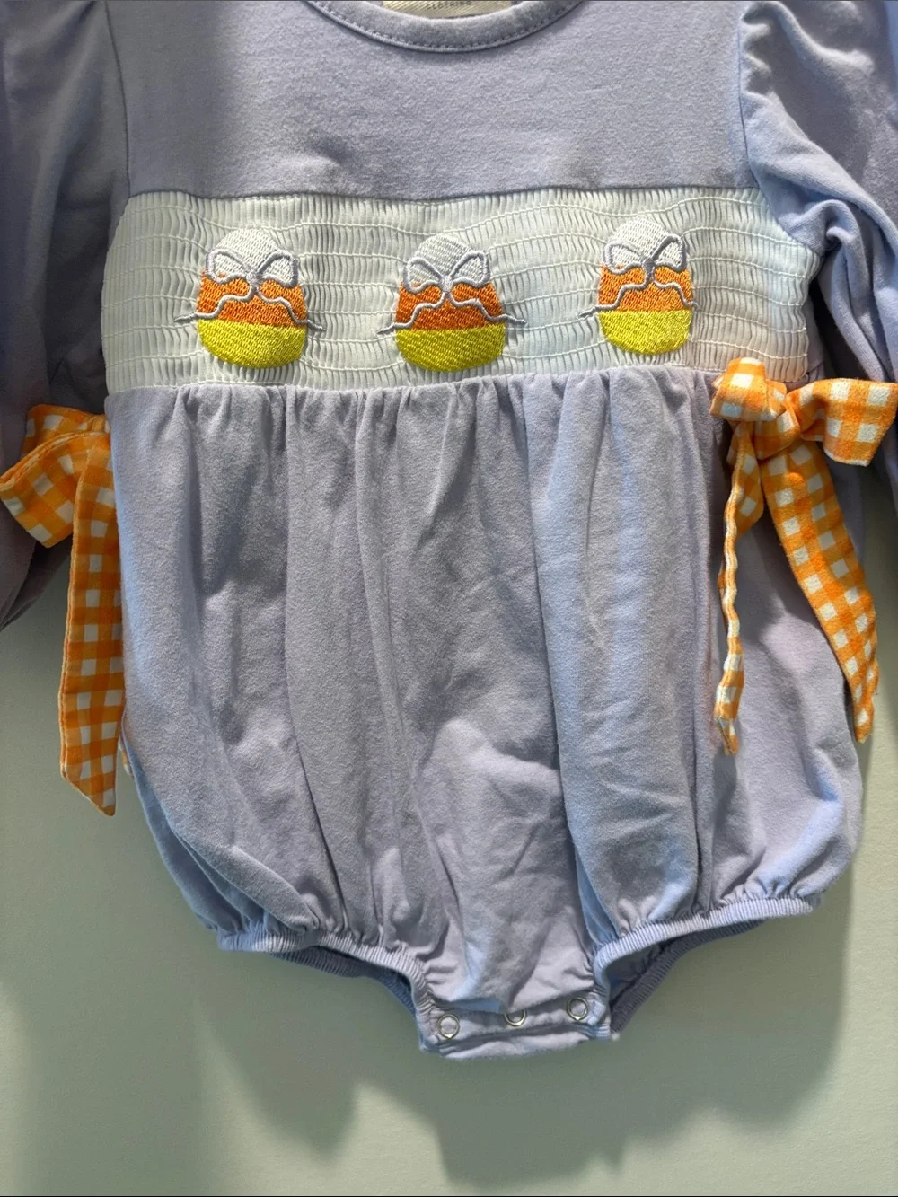 Girls Halloween/Fall One-Piece Bubble with Orange Gingham Bows